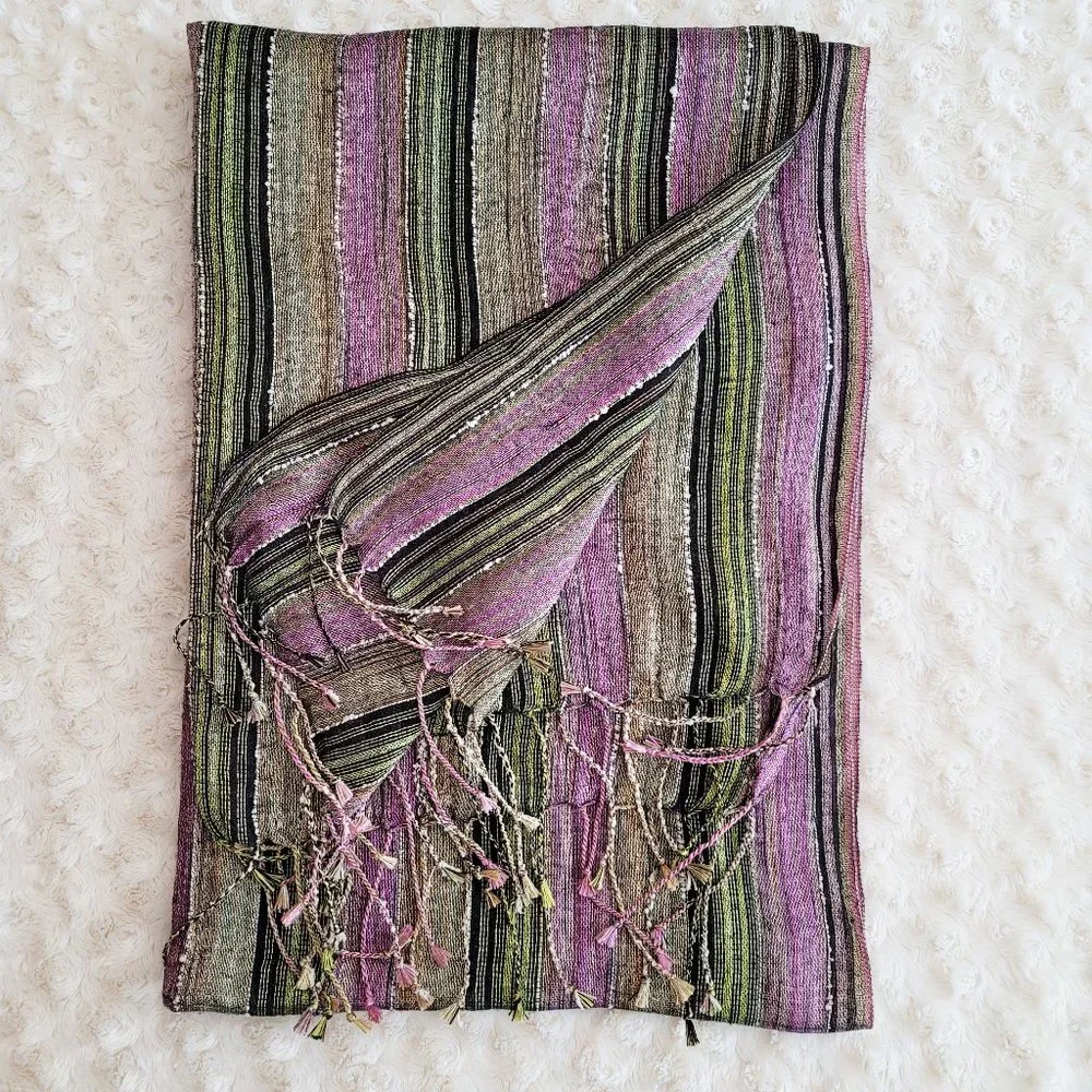 Colorful Scarf /Wrap with Braided Tassels
